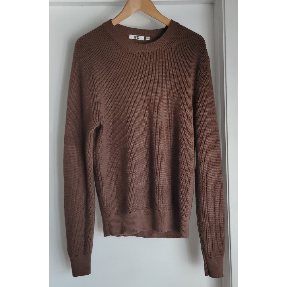 Uniqlo‎ U Sweater L Solid Brown Acrylic Wool Blend Casual Pullover